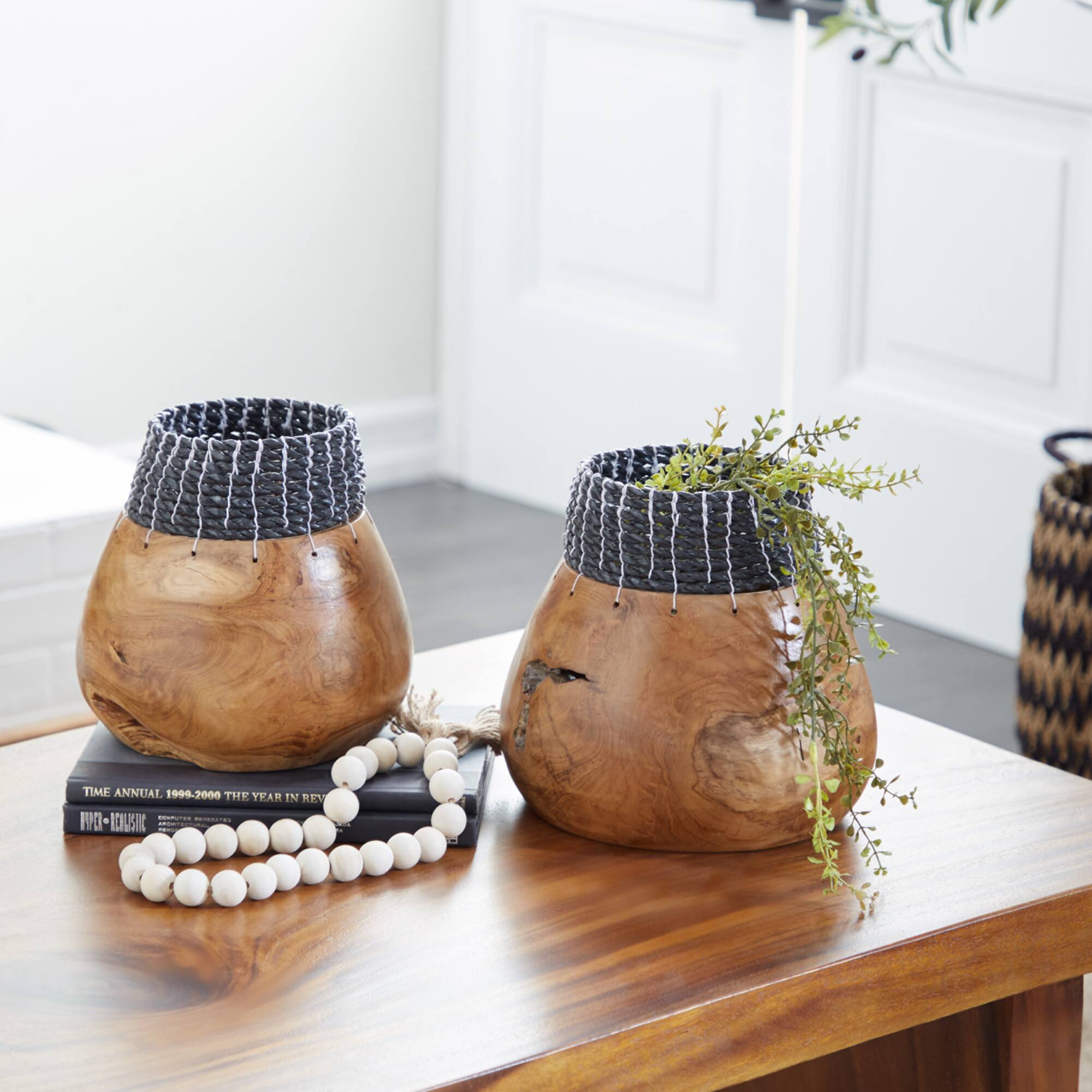 Set of 2" Black Teak Wood Natural Decorative Bowls 10", 9"